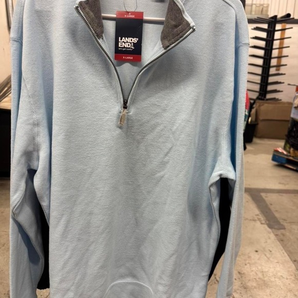 Other - Lands' End Quarter Zip Pullover Men's XL Light Blue New Gray Collar